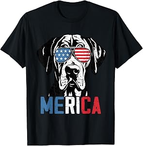 Patriotic Great Dane Dog Merica 4th Of July Funny T-Shirt