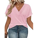 Beautife Womens Plus Size V Neck T Shirts Short Sleeve Summer Dressy Casual Tunic Tops Loose Fit Tees Blouse