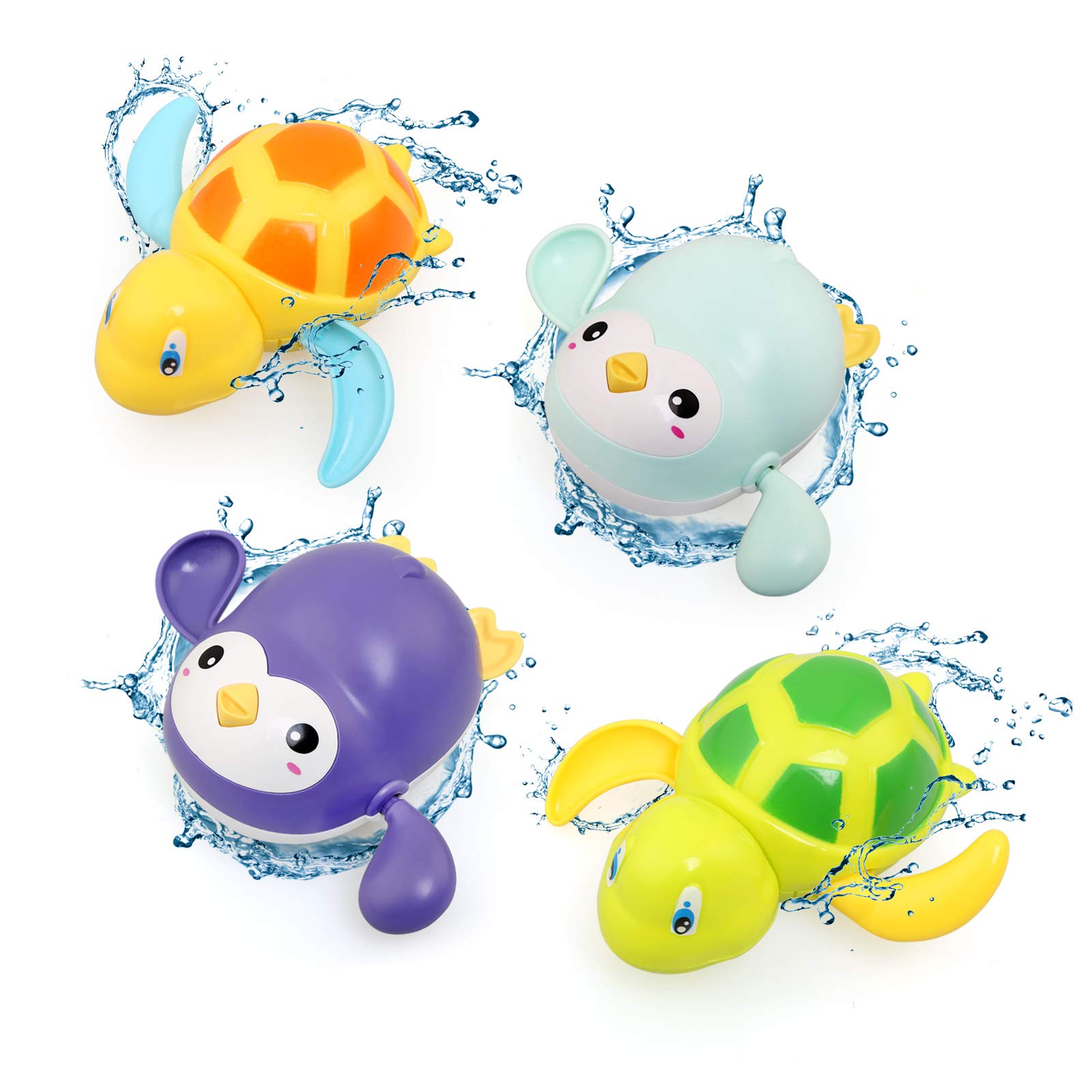 BelleStyle Bath Toys for Kids, Baby Wind Up Bath Toys, Swimming Water Floating Turtle Penguin Clockwork Bathtub Pool Toy Game for Kids Boys Girls Toddlers Baby Bath Time