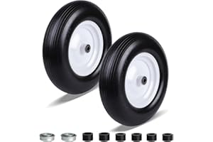 Eazy2hD 2 Pack 4.80/4.00-8 Flat-Free Wheelbarrow 16" Solid Rubber Wheel Barrel Tires Non-Slip Center Hub 3.25"-6", Installed 3/4" Bearing with Extra 5/8" Bearing for Yard Garden Wagon