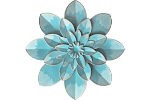 Picfarce Light Sky Blue Metal Flower Wall Art Decor, 9.5“ Rustic Modern Floral Sculpture, Distressed Hanging Home Decoration Accent Artworks for Indoor Bedroom Living Room Office Outdoor Garden Patio