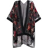 WeHello Women's Burnout Velvet Kimono Long Cardigan Cover Up Casual Outfit