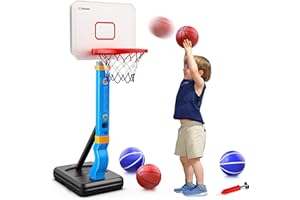HopeRock Toddler Basketball Hoop, Pool Basketball Hoop for Kids 2-8, Height Adjustable Indoor Outdoor Mini Basketball Hoop with 4 Balls, Basketball Toys Gifts for 2 3 4 5 6 7 8 Years Old Boys Girls