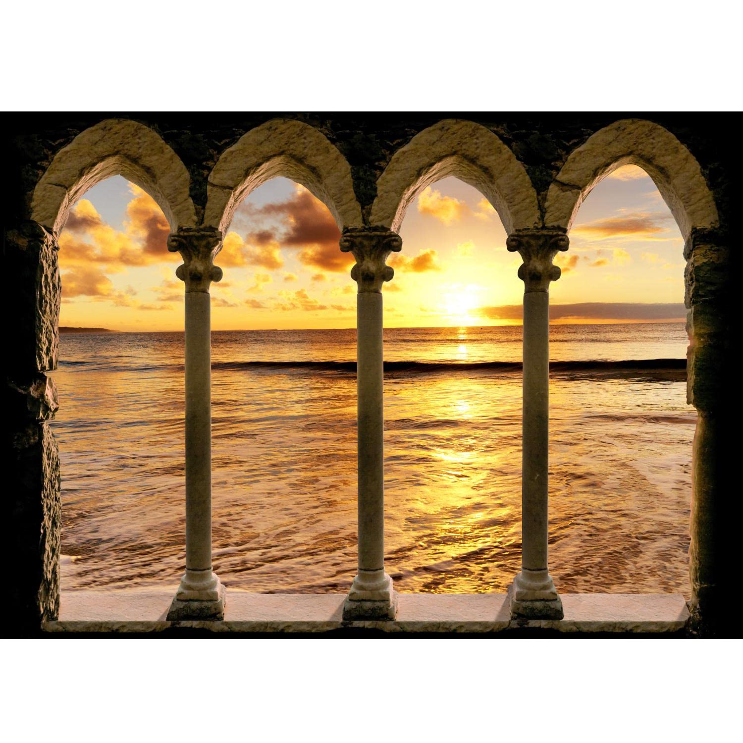 Runa Art Photo Wallpaper Sea Sunset 352 x 250 cm Non-Woven Wall Art XXL Moderne Living Room Bedroom Brown Orange 9070011a