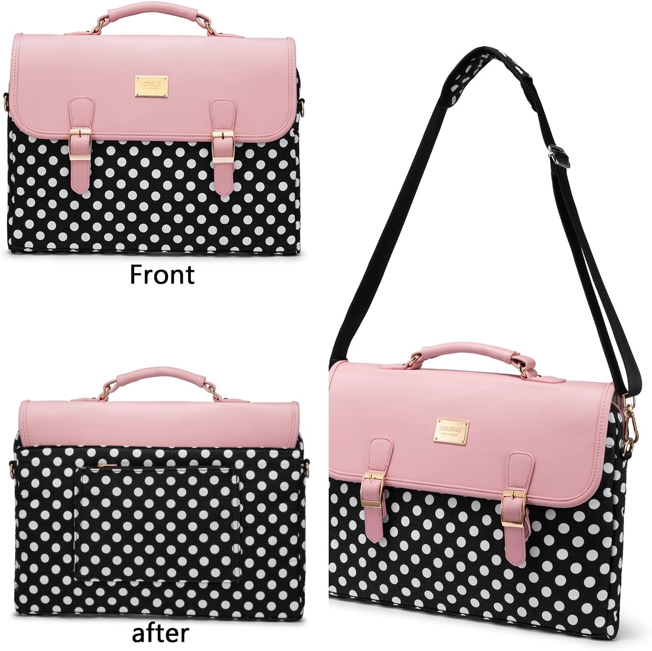 LOVEVOOK Computer Bags for Women, Laptop Bag 15.6 Inch, Laptop Case with Trolley Sleeve, Polka Dots Pink Messenger Bag, Super Cute Laptop Sleeve: Computers & Accessories