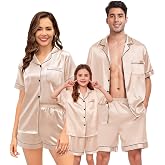 SWOMOG Couple Matching Pajamas Sets Women & Men Button Down Silk Pjs Men Short Sleeve Soft Lounge Sets 2 Pcs Loungewear