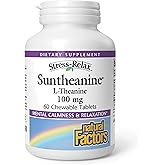 Natural Factors Suntheanine L-Theanine 100 mg - Health Supplement for Calm Outlook - L-Theanine Supplement Supports Relaxing Sleep & Aids Against Drowsiness - 60 Chewable Tablets (30 Servings)