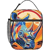 Plistiz Colorful Rhino Lunch Box for Women Men, Insulated Lunch Box, Reusable Lunch Bag for Office, Work, Picnic, Travel