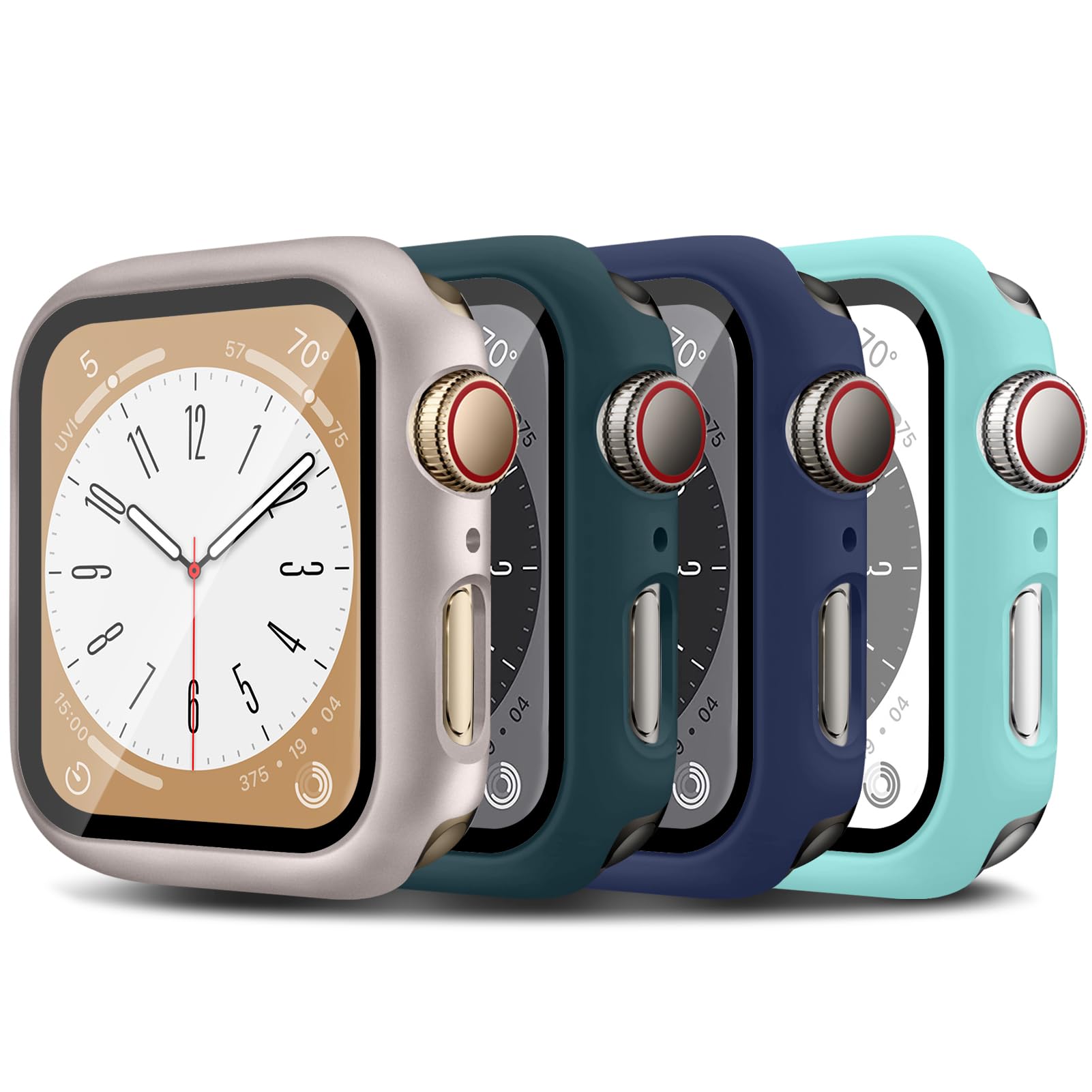 For Apple Watch Series SE 6 5 4 44mm Case with Tempered Glass Screen Protector,4 Pack Ultra Thin Matte Hard PC Protective Cover For iWatch SE 6 5 4 44mm Case(Star/Green/Midnight blue/Light blue)