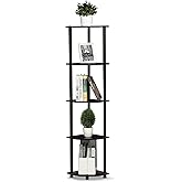 Furinno TURN-N-TUBE Corner Shelf, 5-Tier Corner Bookshelf, Open Storage Shelves, for Organization and Storage, Living Room, Home Office, Garage, Bedroom, Dark Walnut