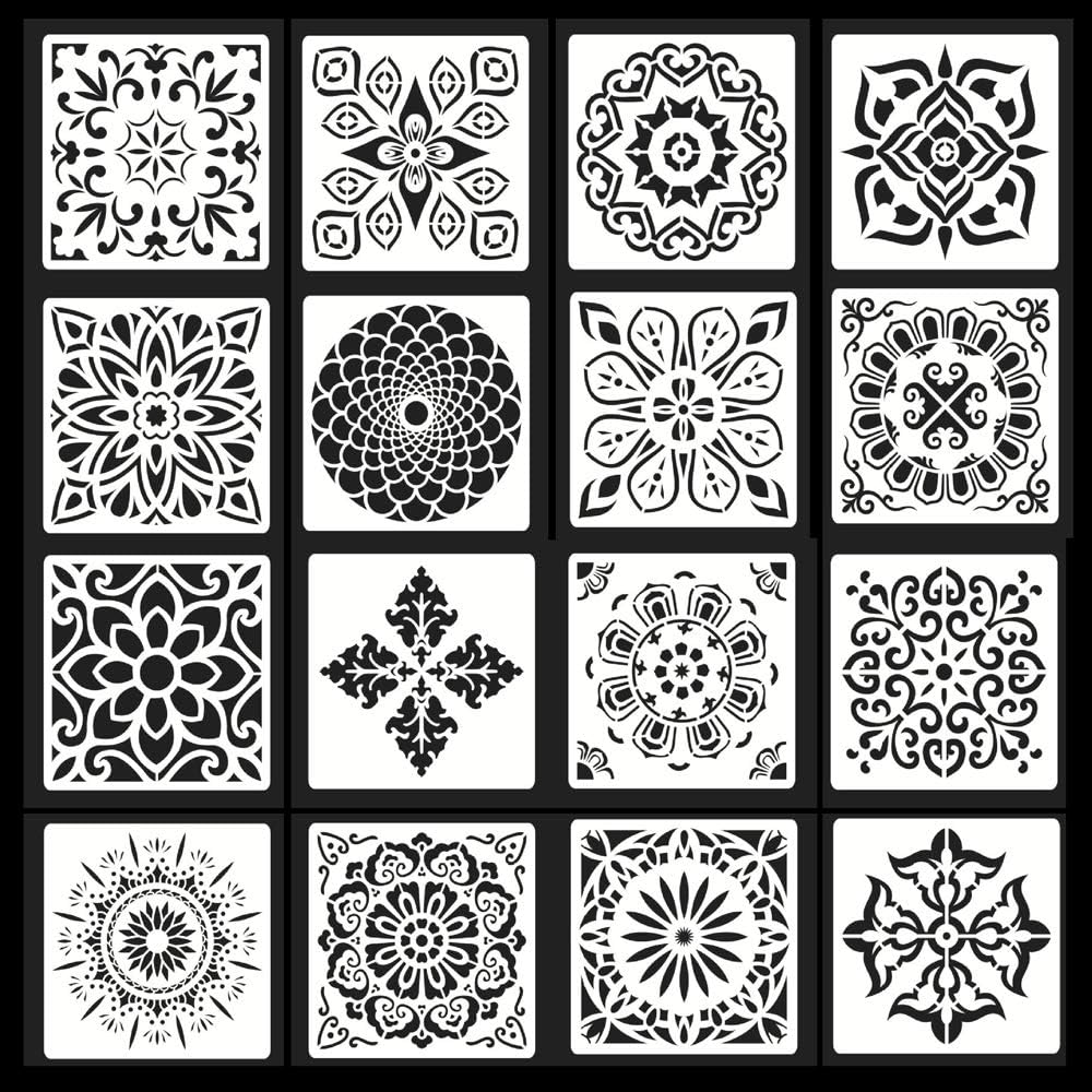 16 Plantillas De Mandalas Reutilizables - PET, 15x15 Cm, Para Pintura, Manualidades, Decoración De Paredes