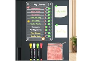 AUTONOMIER Acrylic Magnetic Erasable Chore Chart for Fridge for Kids, 8"X12" Clear Magnetic Calendar Dry Erase Board to Do List for Refrigerator, Full Focus Planner with 10 Slider Magnets