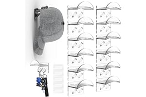 Heynew Adhesive Hat Hooks for Wall - Hat Rack for Baseball Caps，Cowboy Hat Hanger Cap Holder Organizer for Room, Closet & Storage Organizer (Clear, 12)