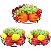 Livabber Wire Fruit Bowl, Metal Fruit Basket For Kitchen Counter, Large Capacity Storage Holder Tabletop Organizer For Vegetables Breads Snacks (Black, 3 Pack)