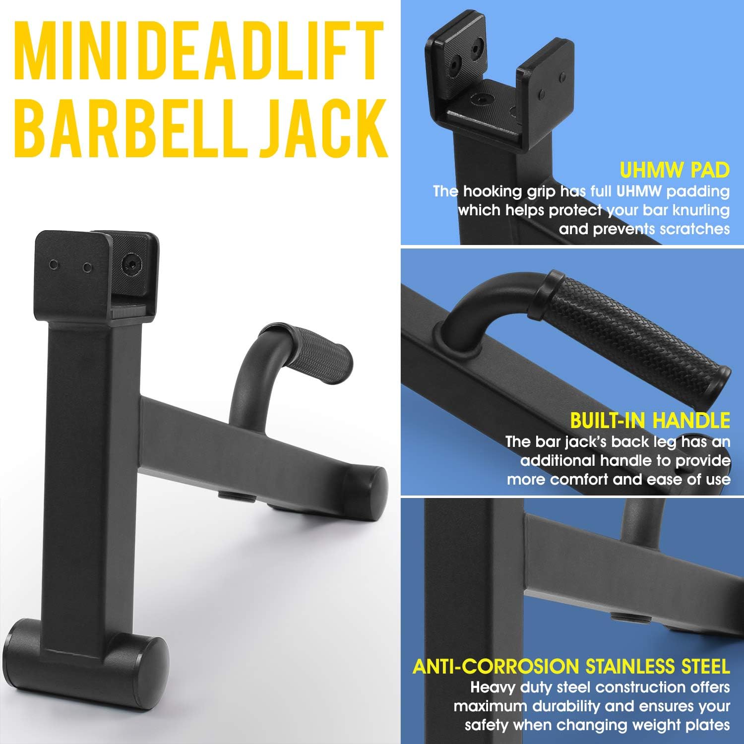 Yes4All Mini Deadlift Barbell Jack with Handle – Ideal for Loading/Unloading Weight Plates – Deadlift Bar Jack/Deadlift Jack Stand (Black) : Sports & Outdoors