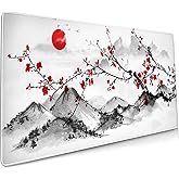 Extended Large Gaming Mouse Pad 35.4 X 15.7 Inch XXL Full Desk Japanese Art Style Cherry Blossom & Sakura Mousepad Non-Slip Rubber Base Big Keyboard Mat with Stitched Edges for Home Office