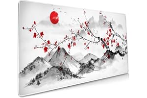 SWEETSHOW Extended Large Gaming Mouse Pad 35.4 X 15.7 Inch XXL Full Desk Japanese Art Style Cherry Blossom & Sakura Mousepad Non-Slip Rubber Base Big Keyboard Mat with Stitched Edges for Home Office