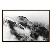 SIGNWIN Framed Canvas Wall Art Foggy Forest on The Hillside Nature Wilderness Photography Minimalism Modern Scenic Dramatic Black and White for Living Room, Bedroom, Office - 16