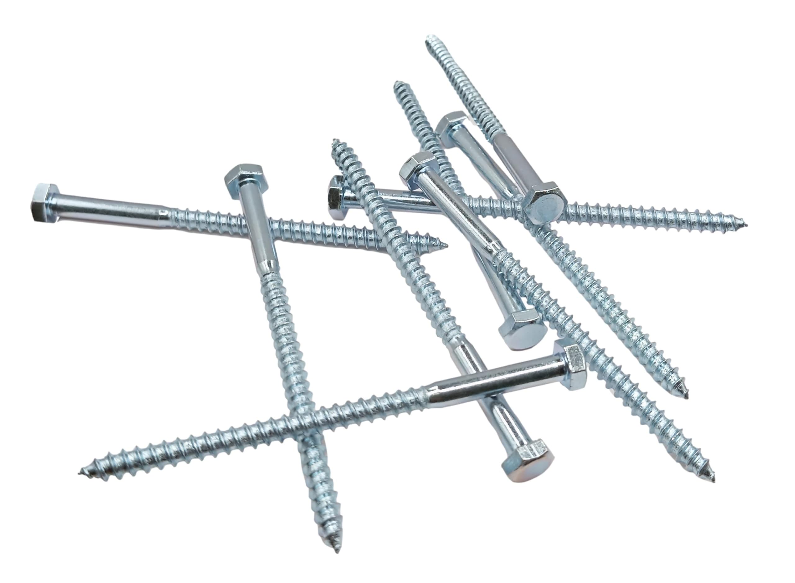 LLB 100mm M6 For Coach Screws Wood Hex Head Width 10mm Pack of 50 Zinc Plated Sleeper Concrete Screw Hexagon Lag Half Thread Bolts Silver Long 4 inch x 0.24 inch (6mm x 100mm)