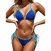Zojuyozio Women Two Piece Bikini Swimsuit Color Block Bathing Suits Halter Triangle String Bikini Sets