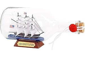 NAUTIMALL Black Pearl Caribbean Pirate Model Ship in a Bottle Glass Ornament Table top Nautical Home Decoration Mayflower USS Constitution USCG Eagle Gift for boy (Constitution 9")