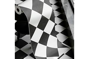 auxua Peel and Stick Black & White Diamond Vinyl Floor Roll – 15.7“ x 78.7" Classic Checkerboard Vinyl Sheet Flooring with Pre-Aligned Pattern, Easy to Cut for Effortless DIY Bathroom Kitchen