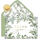 Whaline 50 Pack Greenery Thank You Cards Boxed Green Eucalyptus Leaves Foil Gold Thank You Note Cards with Envelopes Stickers for Wedding Bridal Shower Birthday