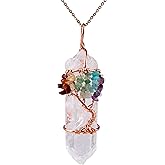 Bivei Life Tree Copper Wire Wrapped Crystal Necklace Chakra Pendant Natural Stone Quartz Reiki Jewelry Gift for Women