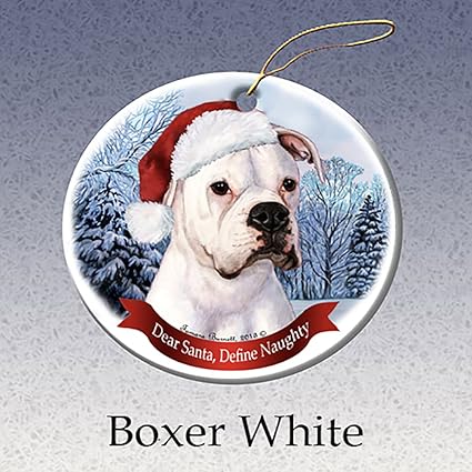 Amazon Com Holiday Pet Gifts Boxer White Santa Hat Dog Porcelain
