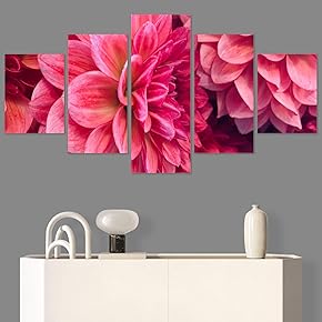 SIGNWIN 5 Panel Canvas Wall Art Pink Petals...