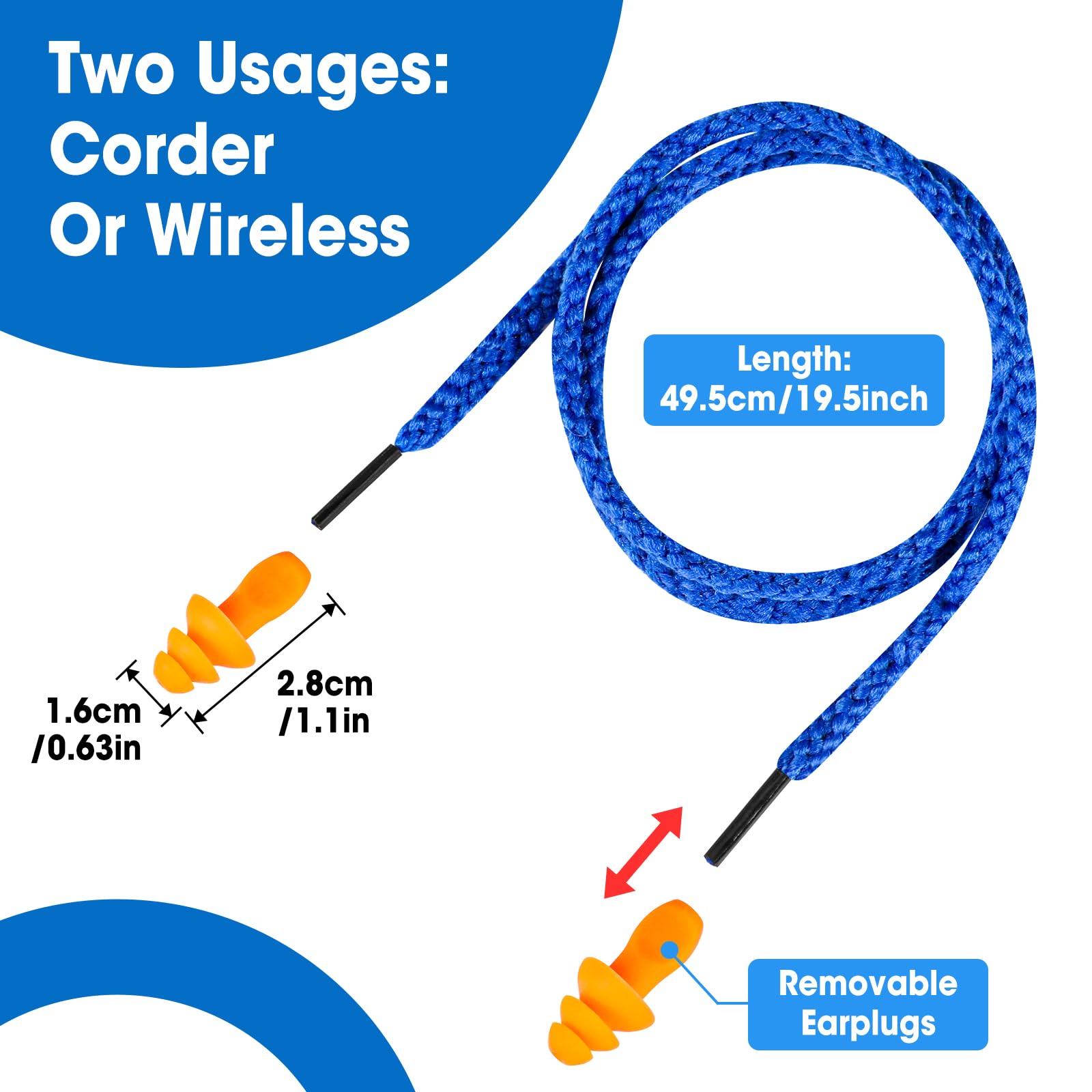 AZEN 55 Pairs Silicone Ear Plugs, Reusable Earplugs for Noise Reduction, 25dB NRR Corded Ear Plug for Sleeping Noise Cancelling, Ear Plug with String Individual Packing