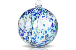 VOREEN 6" Hanging Glass Garden Gazing Ball Hand Blown Glass Witch Ball Christmas Ornament Friendship Balls for Outdoor Garden Patio Window Home Décor Gift for Mom Wife Friend, Green Blue