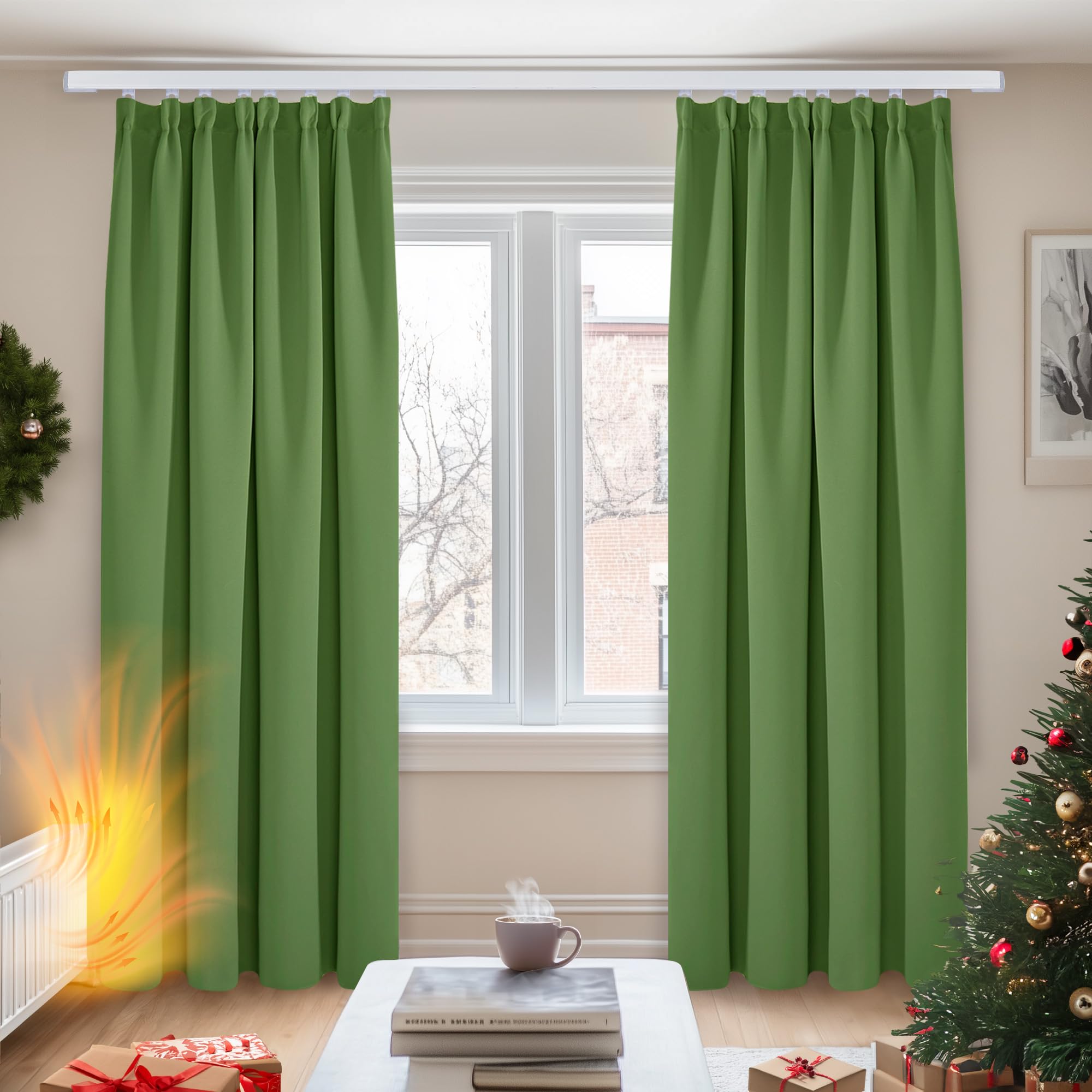 Deconovo Super Soft Thermal Insulated Rod Pocket Curtains Pencil Pleat Curtains for Girls Bedroom 46 x 90 Green Two Panels