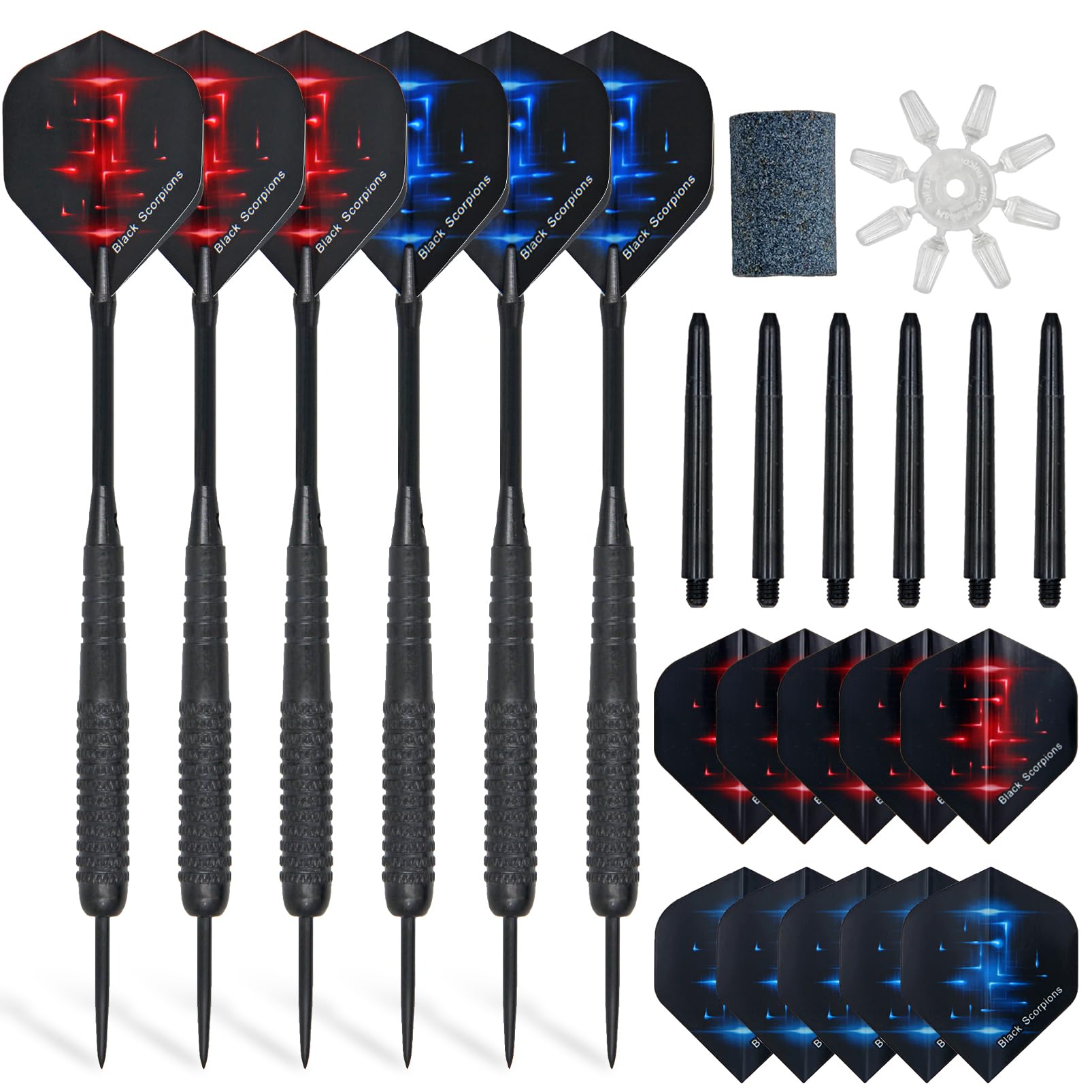 SOUTHMAN 6 Pack Steel Darts Set, 22g Darts Tip with Non-slip Stainless Steel Shaft, 10pcs Dart Flights, 12pcs Aluminum Shafts, 1 Dart Sharpener, 1 Flight Protector, Gift Box