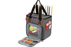 Looen Yarn Knitting Storage Tote-Large Capacity Crochet Organizer Portable Travel Bag With Shoulder Strap Crochet Hooks Case for Unfinished Bulk Project