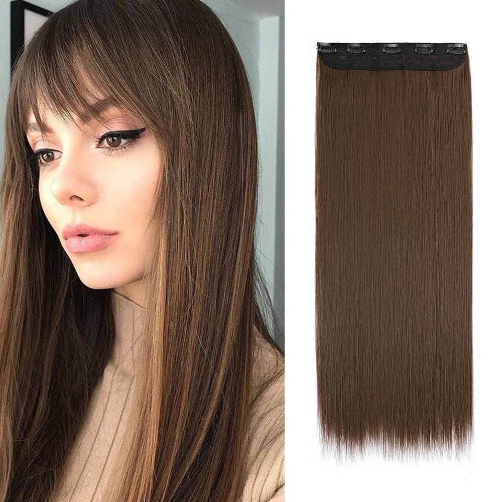 26 Inch One Piece 5 Clips Matte Material Hair Extension Straight Clip In Hairpiece Synthetic For Women Beauty, Light Brown