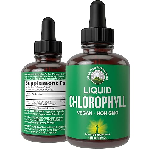 Chlorophyll Liquid Drops - Ultra High Purity, Alcohol Free, Non-GMO, Gluten Free Liquid Chlorophyll Drops Supplement. Take With Water. Internal Deodorant + Skin Care, Immune, and Digestive Support