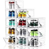 INSTY 12 Pack Large Shoe Storage Box, Clear Shoe Storage Organizer with Magnetic Door, Stackable,Shoe Containers For Display Sneakers, Easy Assembly, Fit up to US Size 12, Clear