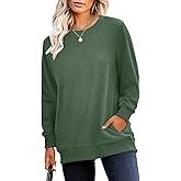 RUMIA Crewneck Fall Sweatshirts for Women Trendy- Women's Plain Long Sleeve Pullover Tops with Pockets Fashion