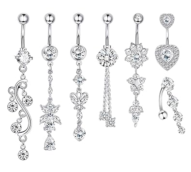 Buy CASSIECA 7 Pcs 14G Dangle Belly Button Rings for Women Stainless