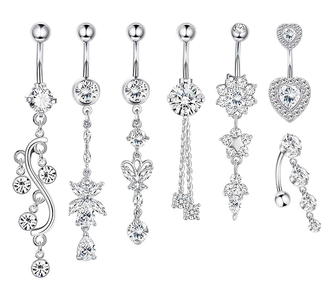 Buy CASSIECA 7 Pcs 14G Dangle Belly Button Rings for Women Stainless