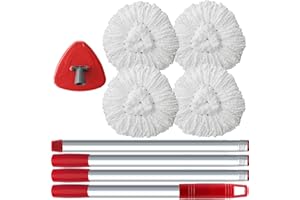 SuperAbound 4 Pack Spin Mop Head Replacement Compatible with Vileda EasyWring 1-Tank System, 30-58" Mop Handle Base and Micro