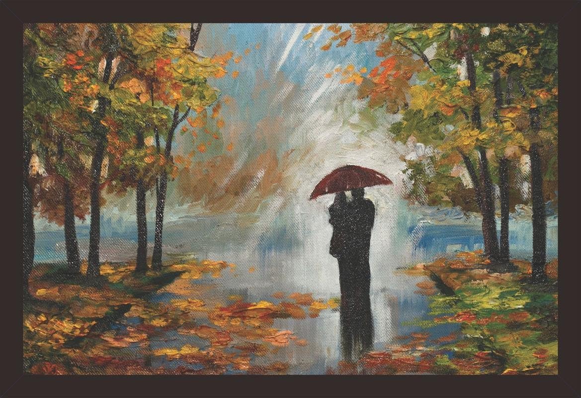 Mad Masters Couple in Umbrella Love Romance Painting Hanging Photo Frame Decorative Item for Living Room, Bedroom, Home Decor and Wall Decoration (MM 1263, 8x12 Inch, Paper, Without Plexi Glass)