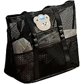 SnuggleNovaPack Mesh Beach Bag, Large Tote Bag with Zipper Pocket for Family, Toys &Vacation Essentials