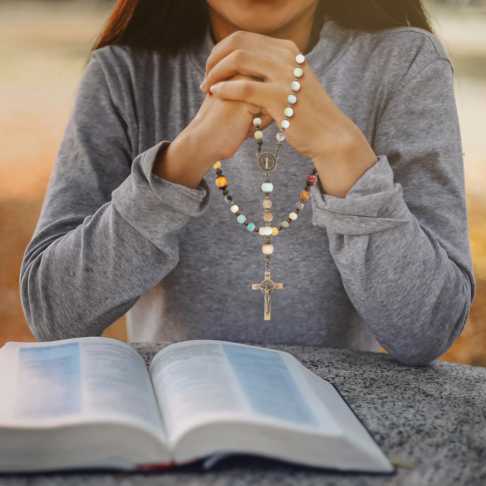 KOMI Catholic Rosary Beads for Women - Holy Prayer Necklace With Crucifix Cross - Communion Rosary Catholic Gifts