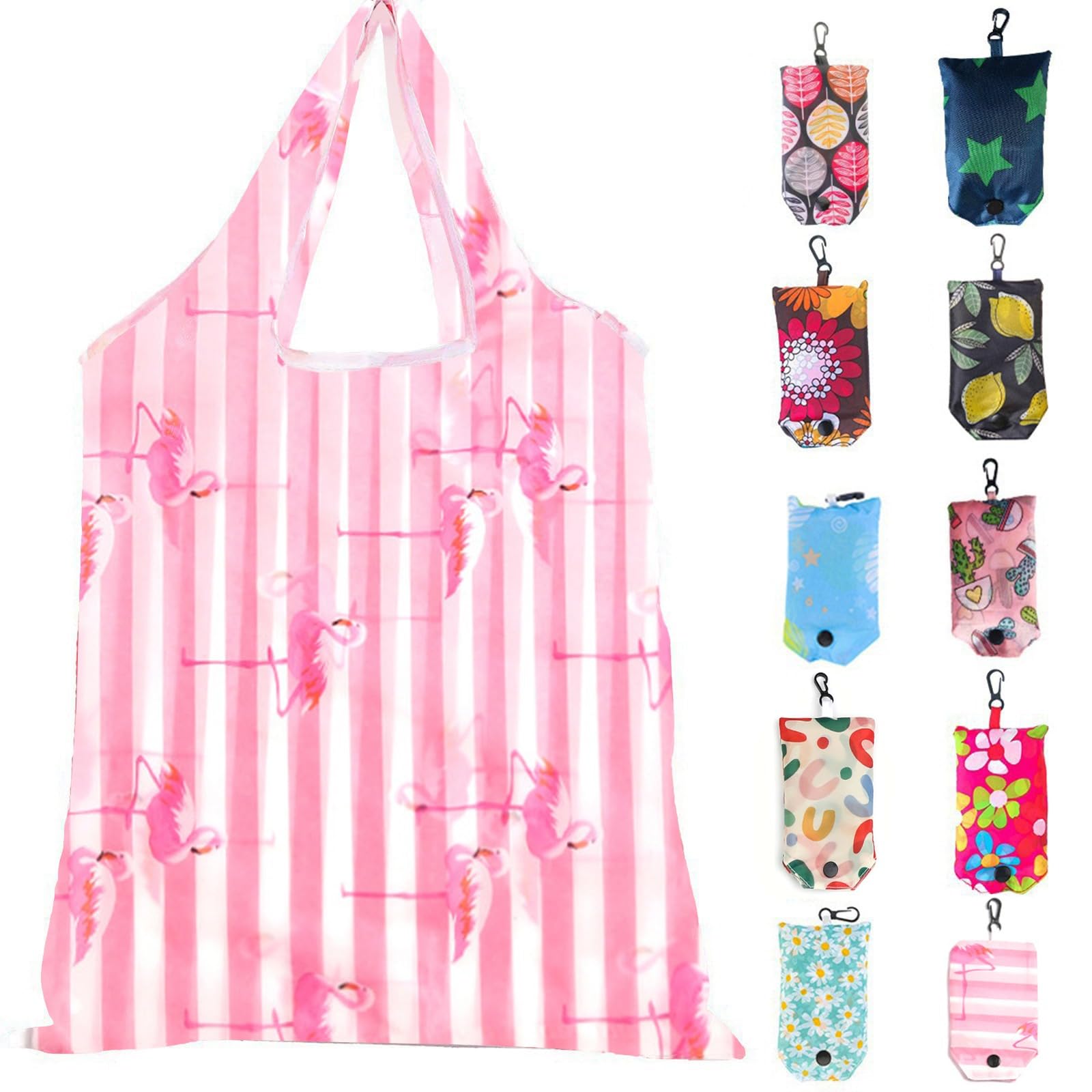 Litthing Shopping Bags Reusable Shopping Totes 10PCS Foldable in Pouch Grocery Bags for Women Shopping Organizing Shopper Gifts Travel Large Heavy Duty Washable (Style 1)