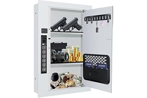 Wall Safe,Hidden Gun Safe Between Wall Studs with Battery Display&Type-C Port, with Document Organizer/Removable shelves/Key 
