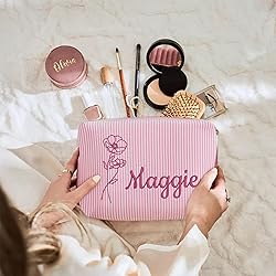 Ajiangwu Personalized Seersucker Makeup Bag with