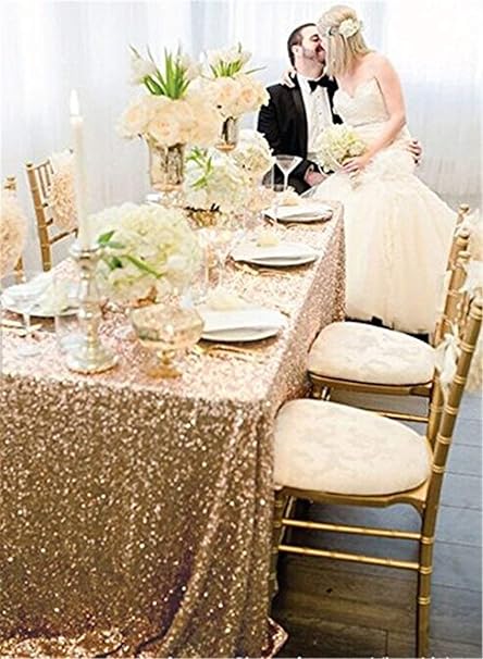 Yzeo Pailletten-Tischdecke, 152,4 x 320 cm, Tischdecke für Hochzeitsparty, Pailletten-Stoff, Pailletten-Tischdecke für Banket