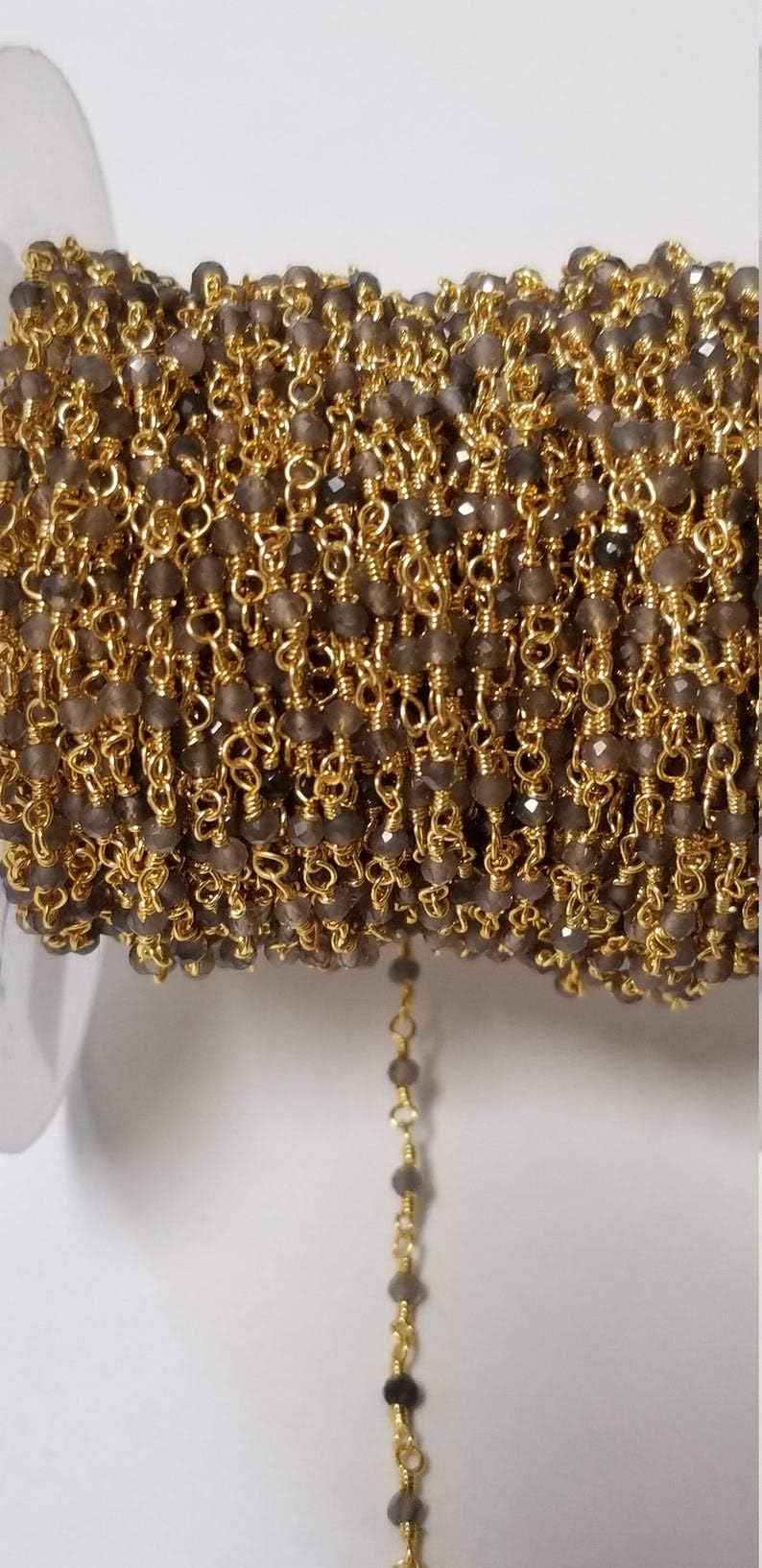 Natural Iolite Shaded Bead 2mm 24k Gold Plated Chain, Natural Semi Precious Gemstone Beaded Chain, Jewelry Making Chain